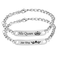 Couple Bracelet Square Engraved Letters Pendant Id Bracelet Her King /her Queen Accessories Wholesale Nihaojewelry main image 1