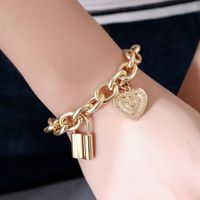 Hot Sale Punk Style Hip-hop Thick Chain Lock Bracelet Fashion Couple Love Pendant Bracelet Jewelry Wholesale Nihaojewelry main image 3