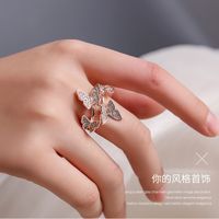 New Opening Ring Hand Ornament Full Diamond Four Butterfly Ring Finger Opening Ring Wholesale Nihaojewelry main image 3