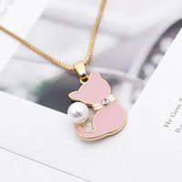 Necklace Clavicle Chain Wild Cute Cartoon Alloy Dripping Pearl Cat New Clavicle Chain Wholesale Nihaojewelry main image 4
