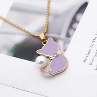 Necklace Clavicle Chain Wild Cute Cartoon Alloy Dripping Pearl Cat New Clavicle Chain Wholesale Nihaojewelry main image 5
