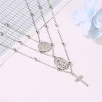 New Necklace Metal Three-layer Alphabet Christian Jesus Pendant Necklace Multilayer Cross Necklace Wholesale Nihaojewelry main image 6