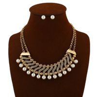 Fashion Handmade Pearl Alloy Necklace Clothing Accessories Exaggerated Necklace Earrings Set Nihaojewelry Wholesale main image 3