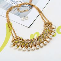Fashion Handmade Pearl Alloy Necklace Clothing Accessories Exaggerated Necklace Earrings Set Nihaojewelry Wholesale main image 4