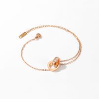 Koreanische Mode Titan Stahl Doppel Ring Mit Diamant Roman Digital Armband Weibliche Einfache Rose Gold Armband Armband Armband Schmuck main image 4