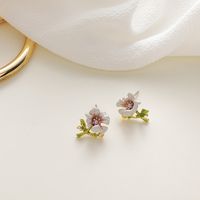 925 Silver Needle Purple Flower Earrings  French Enamel Glaze Daisy Flower  Cute Oil Drop Earrings Nihaojewelry Wholesale sku image 1