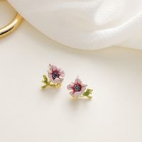 925 Silver Needle Purple Flower Earrings  French Enamel Glaze Daisy Flower  Cute Oil Drop Earrings Nihaojewelry Wholesale sku image 2