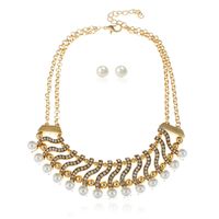 Fashion Handmade Pearl Alloy Necklace Clothing Accessories Exaggerated Necklace Earrings Set Nihaojewelry Wholesale sku image 1