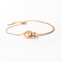 Korean Fashion Titanium Steel Double Ring Diamond-set Roman Numeral Bracelet  Simple Rose Gold Bracelet Nihaojewelry Wholesale sku image 1