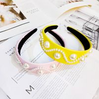 Korean Pearl Headband Women Retro Luxury Leather Headband High-end Simple Wide-brimmed Hairpin Pearl Headband main image 5