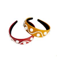 Korean Pearl Headband Women Retro Luxury Leather Headband High-end Simple Wide-brimmed Hairpin Pearl Headband main image 6