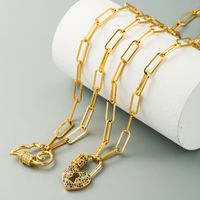 New Exquisite Fashion Punk Hip-hop Style Pendant Necklace Brass Micro Inlaid Zircon Ba Ancient Chain main image 3