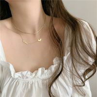 Korean Titanium Steel Gold-plated Double Layered With Love Letters Short Clavicle Chain Necklace Wholesale Nihaojewelry main image 5