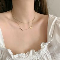 Korean Titanium Steel Gold-plated Double Layered With Love Letters Short Clavicle Chain Necklace Wholesale Nihaojewelry sku image 1