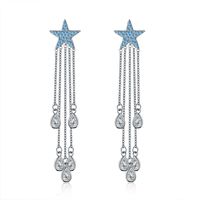 Korean Fashion New Five-pointed Star Tassel Zircon Sterling Silver Needle Earrings Wholesale Nihaojewelry sku image 1