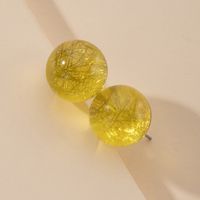 Korea's Exquisite Niche Retro Resin Small Sweet And Versatile Golden Round Earrings main image 4