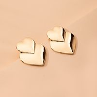 Fashion Simple Mirror Love-shaped Women's Double Peach Heart Exaggerated Metal Sweet Earrings For Women main image 4