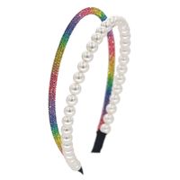 Pearl Crystal Double-layer Headband Rainbow Four-color Bridal Headband Wholesale Nihaojewelry main image 2