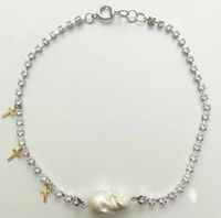 Collar De Aleación Simple Con Cruz De Diamantes Destellantes De Perlas Barrocas Para Mujer main image 3
