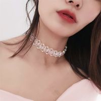Beaded Transparent Crystal Exquisite Short Wide Alloy Clavicle Chain Choker main image 4