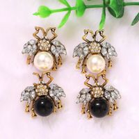 Transparent Diamond Wings Black And White Gems Inlaid Bee Creative Fashion Earrings Wholesale Nihaojewerly main image 1