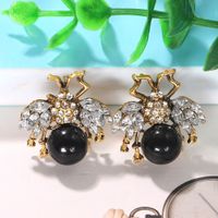 Transparent Diamond Wings Black And White Gems Inlaid Bee Creative Fashion Earrings Wholesale Nihaojewerly main image 4
