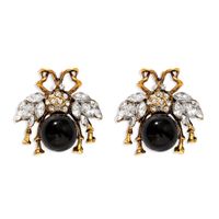 Transparent Diamond Wings Black And White Gems Inlaid Bee Creative Fashion Earrings Wholesale Nihaojewerly main image 6