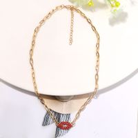 Red Super Flashing Gemstone Inlaid Lip-shaped Fashion Wild Women's Pendant Clavicle Metal Chain main image 5