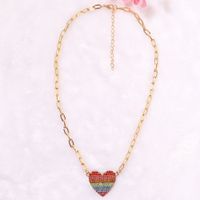 Color Peach Heart Diamond Fashion Wild Trend Alloy Pendant Clavicle Metal Chain For Women main image 3