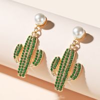 Korea Simple Forest Pearl Green Cactus Earrings Wholesale Nihaojewerly main image 6