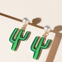 Korea Simple Forest Pearl Green Cactus Earrings Wholesale Nihaojewerly main image 5