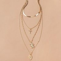 New Rose Flower Alloy Multi-layer Clavicle Cross Pendant Necklace For Women main image 3