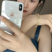 Fashion Thick Chain Pig Nose Shape Brass Gold Plated Short Alloy Clavicle Chain Bracelet sku image 1