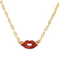 Red Super Flashing Gemstone Inlaid Lip-shaped Fashion Wild Women's Pendant Clavicle Metal Chain sku image 1