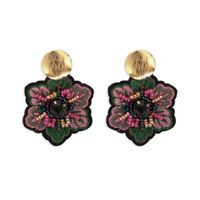 Geometric Metal Disc Color Rice Beads Inlaid Embroidery Ethnic Style Earrings Wholesale Nihaojewerly sku image 1