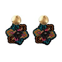Geometric Metal Disc Color Rice Beads Inlaid Embroidery Ethnic Style Earrings Wholesale Nihaojewerly sku image 2