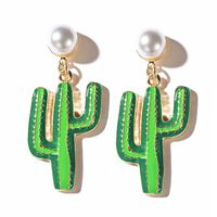 Korea Simple Forest Pearl Green Cactus Earrings Wholesale Nihaojewerly sku image 4