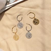 New Retro Irregular C-shaped Coin Head Pendant Earrings Wholesale Nihaojewelry main image 6