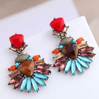 Fashion Metal Concise Colored Gemstone Exaggerated Alloy Earrings main image 3
