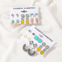New Fashion Bohemian Retro Leaf Cross Pineapple Alloy Earrings Set main image 4