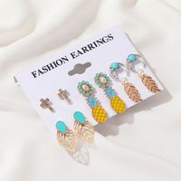 New Fashion Bohemian Retro Leaf Cross Pineapple Alloy Earrings Set main image 5