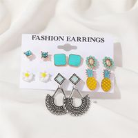New Fashion Bohemian Retro Leaf Cross Pineapple Alloy Earrings Set main image 6