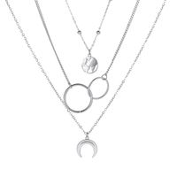 New Three-layer Long Ring Multi-layer Metal Map Moon Pendant Sweater Chain Necklace main image 2