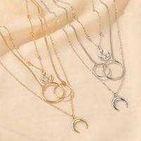 New Three-layer Long Ring Multi-layer Metal Map Moon Pendant Sweater Chain Necklace main image 3
