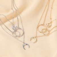 New Three-layer Long Ring Multi-layer Metal Map Moon Pendant Sweater Chain Necklace main image 4