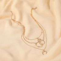 New Three-layer Long Ring Multi-layer Metal Map Moon Pendant Sweater Chain Necklace main image 5