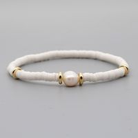 Fashion Bohemian Beach Style Natural Baroque Pearl Color Soft Ceramic Letter Bracelet For Women main image 5
