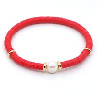 Fashion Bohemian Beach Style Natural Baroque Pearl Color Soft Ceramic Letter Bracelet For Women main image 6