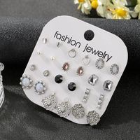 Korean New Trend 12 Pairs Set Simple Crystal Women's Alloy Earrings main image 1