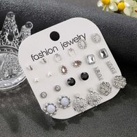 Korean New Trend 12 Pairs Set Simple Crystal Women's Alloy Earrings main image 3